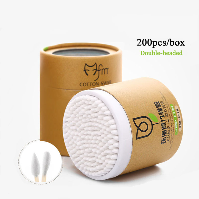 Especial para 2020.3.2-8 vendas 200 pcs/box vara de bambu botões de algodão macio esfrega orelhas ferramentas limpas duplo-headed com caso de cotonete