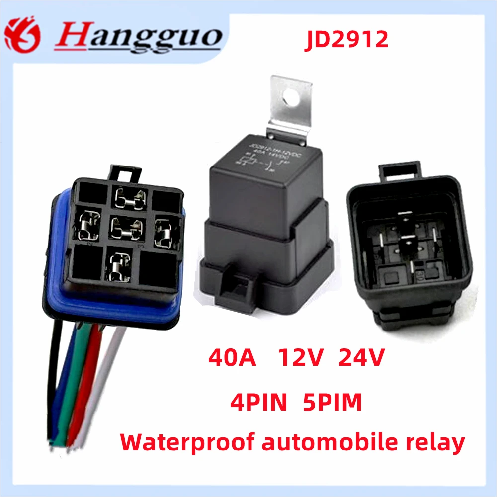 Auto Auto Automobile relè sigillato impermeabile integrato cablato 40A DC12V 24V 5Pin 4pin relè automatico + supporto con cavi di lunghezza 105mm