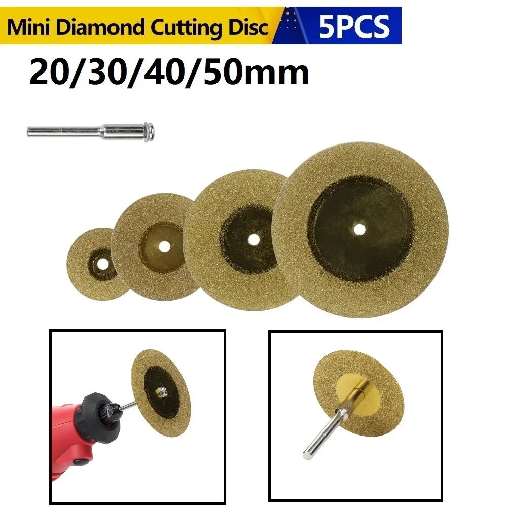 5PCS Diamond Cutting Disc 20 30 40 50mm TiN Coated for Rotary Tool Gemstone Glass Ceramic