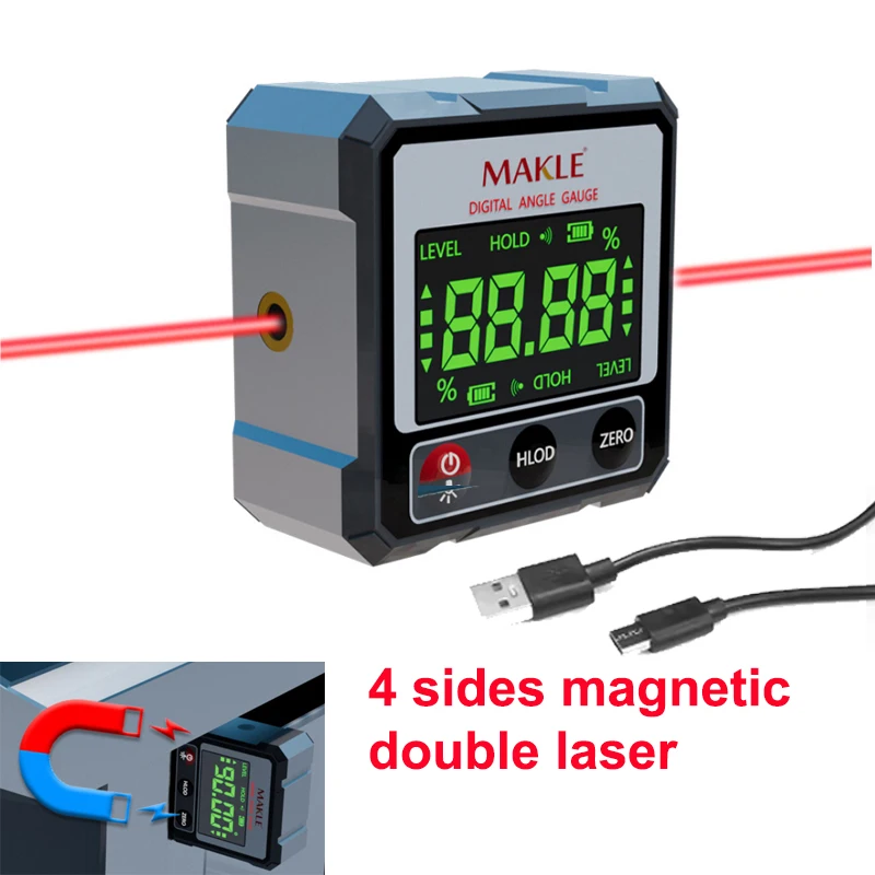 2-seitiger Laser Digitaler Winkelmesser Neigungsmesser Laser Level Lineal Neigungsmesser Magnetische Basis Goniometer Magnet Winkelsucher