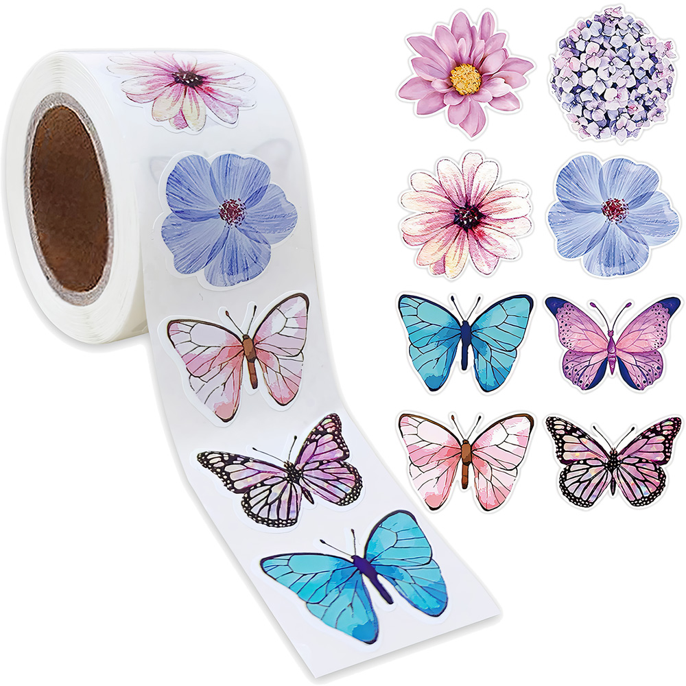 100-500 pçs borboleta flor adesivo 8 design colorido borboleta decalques bonito adesivos festa decoração scrapbook papelaria
