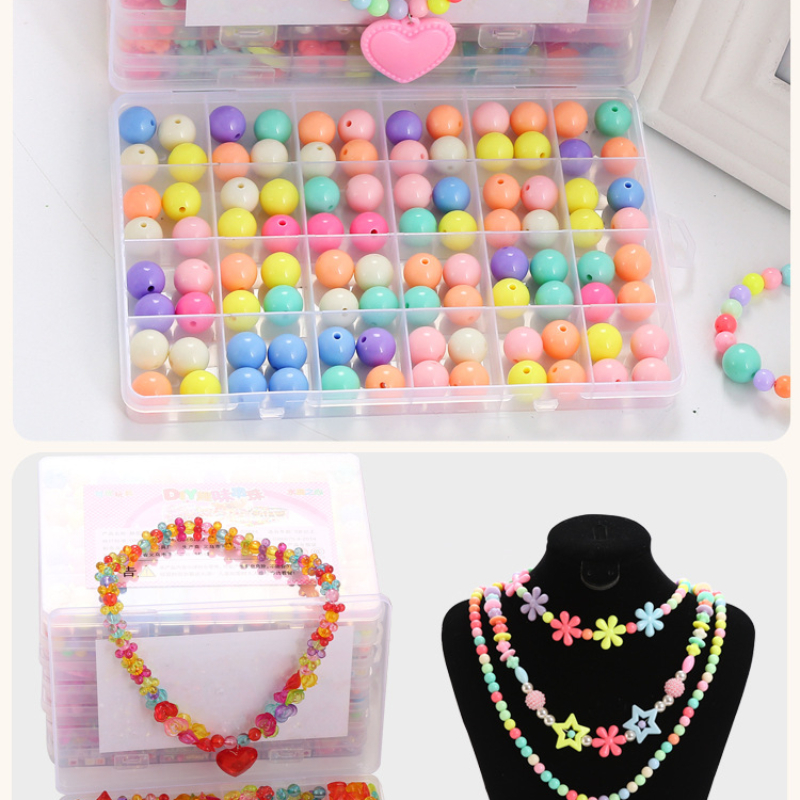 Kinder handgemachte Perlen Mädchen tragen Perlen Lernspielzeug Diy Schmuck Armband Halskette Schmuck um Perlen Perlen Set