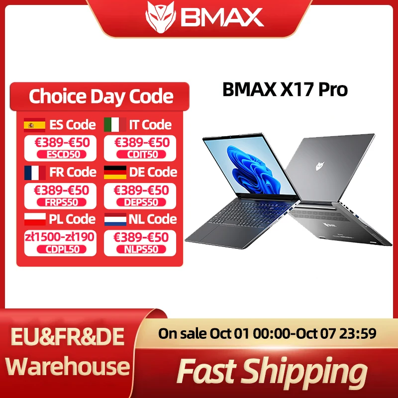 BMAX 15,6" X17 Pro 32 GB RAM 1 TB SSD AMD Ryzen 7 7730U CPU Windows 11 Notebook 1920*1080 Bluetooth Wifi Typ-C HDMI PC Laptop