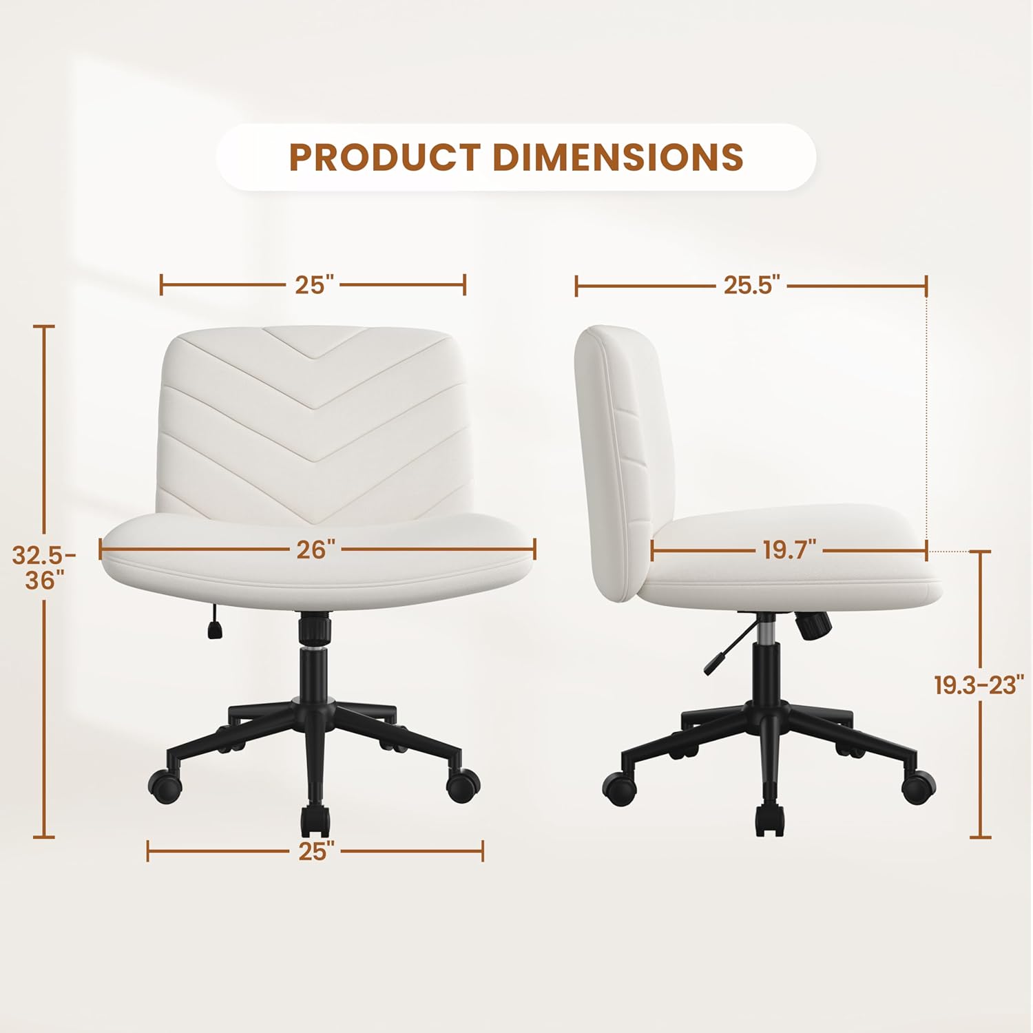 Chair with Wheels,Comfy Armless Cross Legged Office Desk Chair, Swivel Vanity Chair Computer Chairs for Home Office