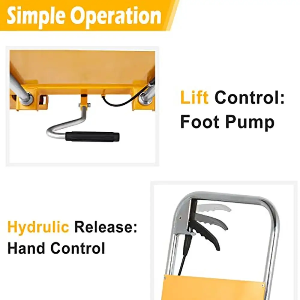 Hydraulic Double Scissor Lift Table Cart 43" Max Height 330lbs Capacity Steel Frame Support Plate Guard Finger Release Smooth