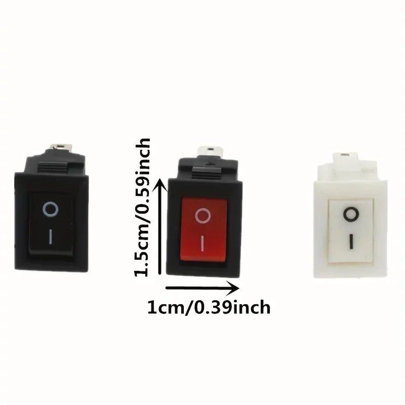 15 peças mini interruptor rocker spst preto e vermelho interruptores botão ac 250v 3a/125v 6a 2 pinos i/o 10*15mm interruptor liga-desliga rocker
