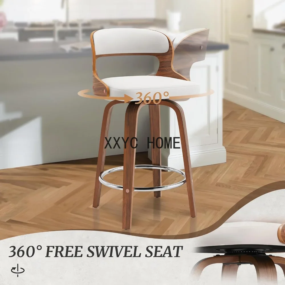 Barstools, Counter Height Bar Stools, 26" Faux Leather Swivel Counter Stools, Mid Century Bar Stool Set of 4