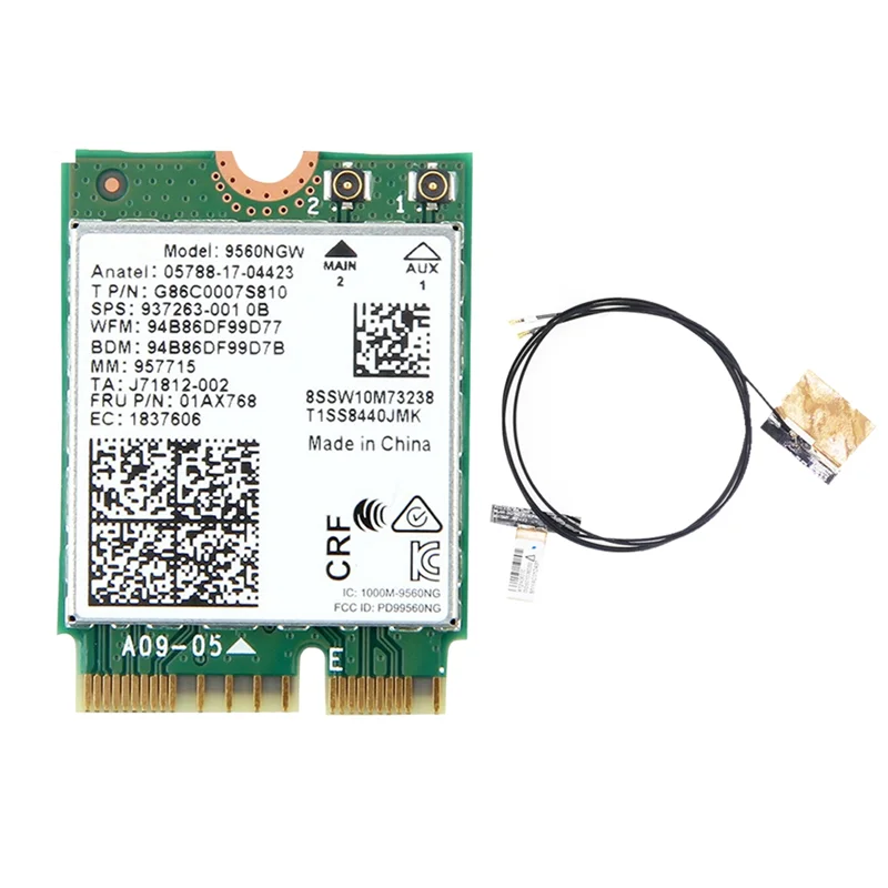 X07A 9560NGW carte WiFi + antenne 1730Mbps sans fil AC 9560 double bande 2.4G + 5G BT 5.0 802.11Ac M.2 CNVI 9560NGW adaptateur sans fil