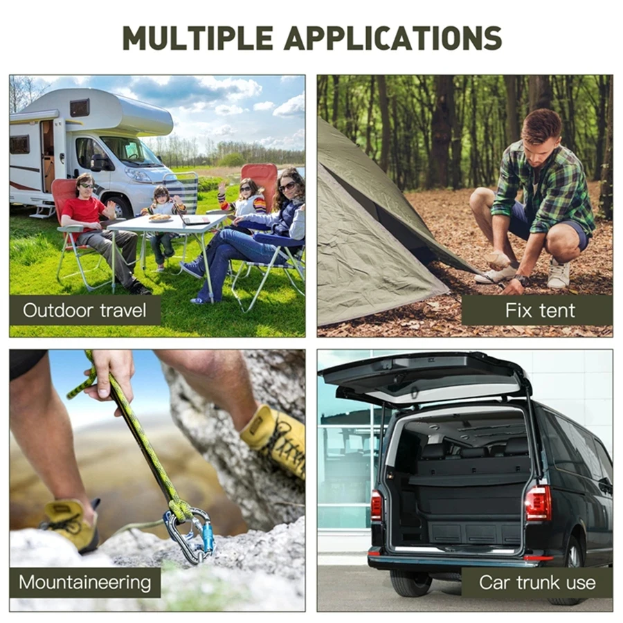 Tie Strap String Carabiner Hooks Kayak Cycling Luggage Packing Ropes Camping Accessories Heavy Duty Bungee Cord Elastic