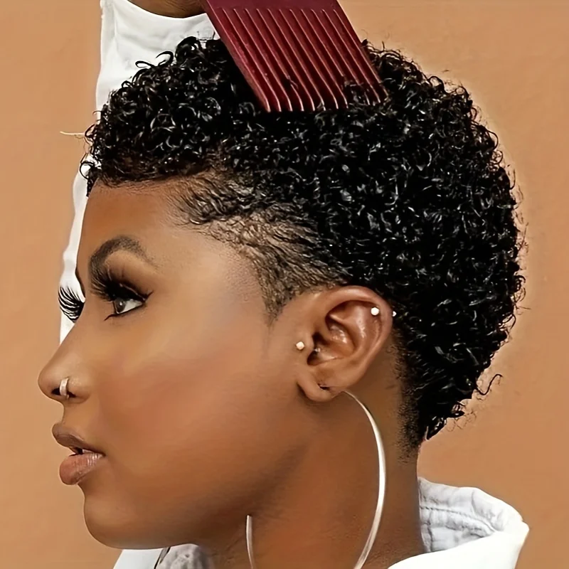 Curto afro kinky encaracolado perucas 100% peruca de cabelo humano para as mulheres pixie corte peruca onda profunda onda de água peruca curta completa máquina feita peruca