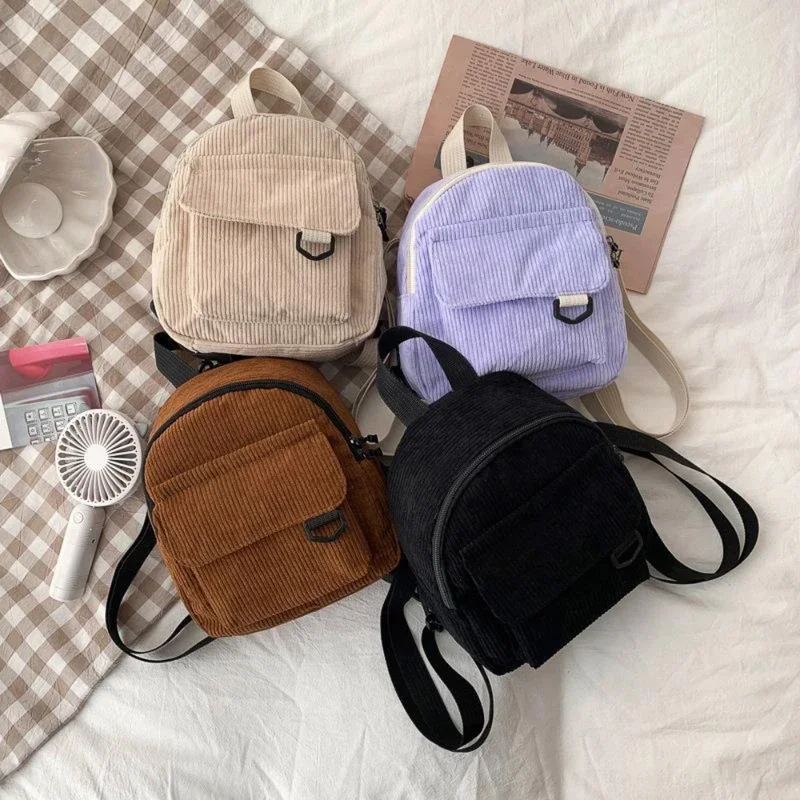 Mini mochila ins súper popular, bonita bolsa de maquillaje para ir al trabajo, textura de pana, mochila versátil para estudiantes