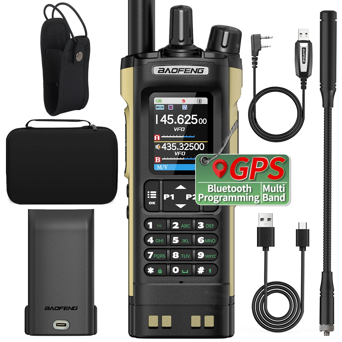 Baofeng UV-32 Walkie Talkie GPS 10 W High Tri Power Bluetooth Drahtlose Programmierung UHF VHF Scrambler Typ C Ladung Zwei-wege Radio