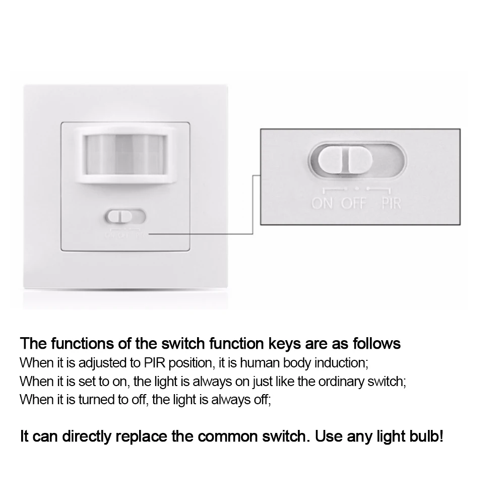 AC 110V-220V Inteligente de Movimiento PIR Sensor de Interruptor de Luz de Seguridad de Control de Movimiento Infrarrojo IR Detector De Inducción ON/OFF/Interruptor PIR