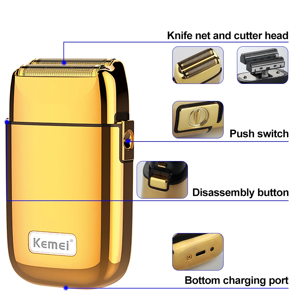 Kemei Tx1 ชาร์จโลหะ Pro เครื่องโกนหนวดไฟฟ้าสําหรับผู้ชายผมเครามีดโกนหนวดไฟฟ้าหัวล้านโกนเครื่อง Finishing Fade