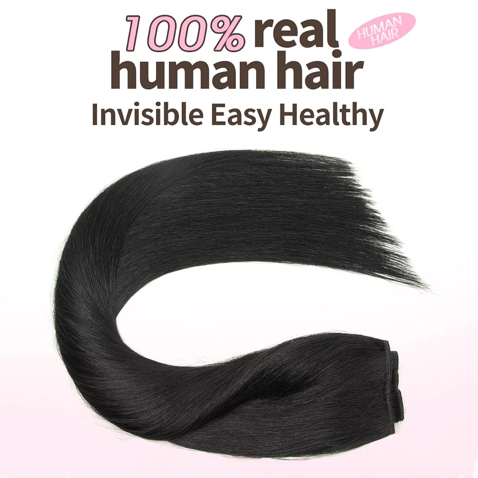 Linha de peixe 100 extensão do cabelo humano pedaço cabelo loiro remy cabelo reto fio de pesca com 3 clipes fio invisível extensão do cabelo