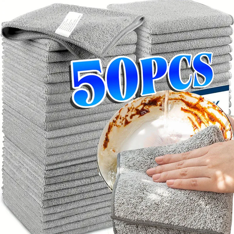 Paño de cocina súper absorbente grueso de carbón de bambú gris, trapos de limpieza de cocina antigrasa, paños de limpieza de microfibra, 1/100 Uds.