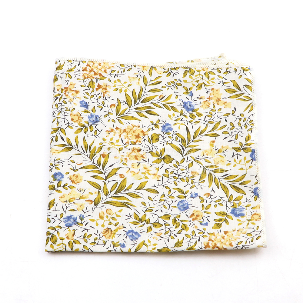 ผู้ชายคลาสสิกผ้าเช็ดหน้าผ้าฝ้ายสีขาวดอกไม้รูปแบบพ็อกเก็ตสแควร์ Hanky สําหรับงานแต่งงานสวมใส่ทุกวันเจ้าบ่าวเสื้อชุดสวมใส่อุปกรณ์เสริม