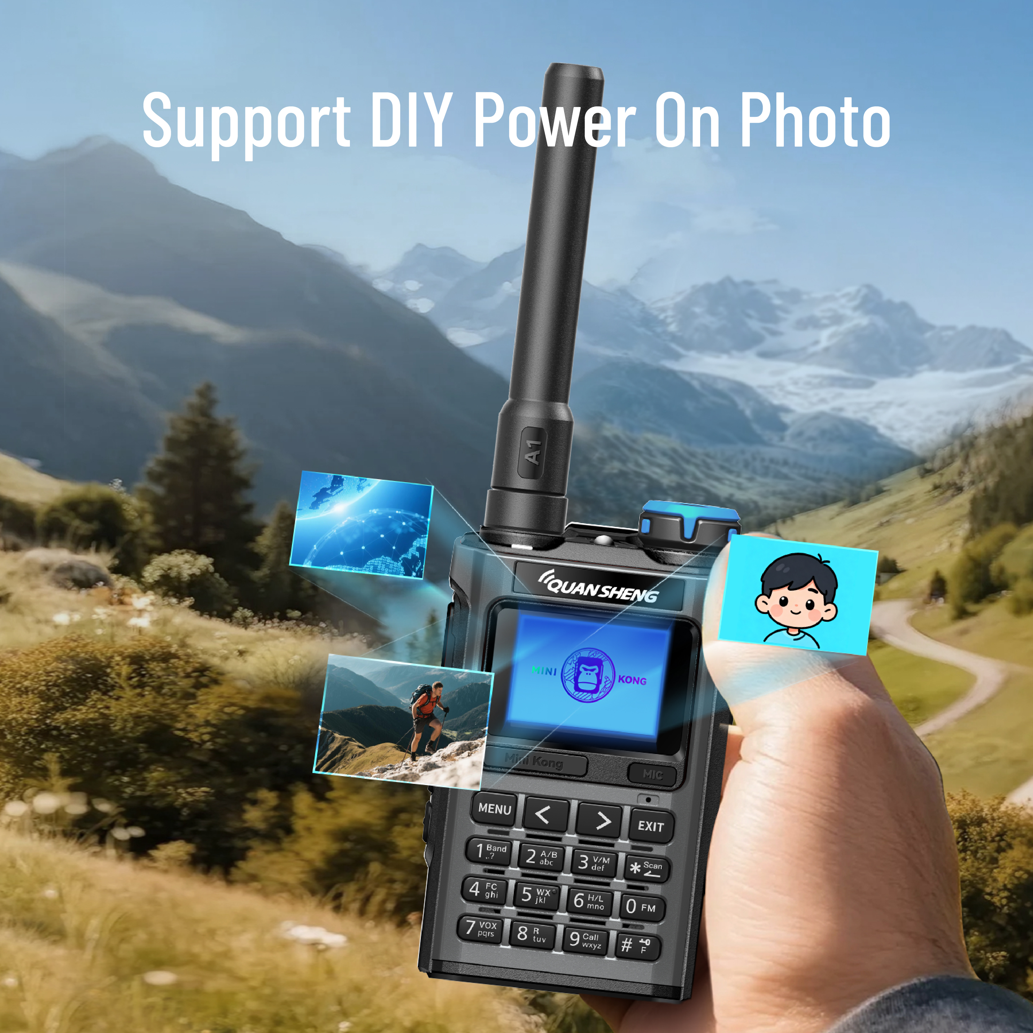 Quansheng UV-K1 Mini Kong Radio bidireccional 50-600MHz NOAA tipo C carga walkie talkie multibanda compatible con programación USB