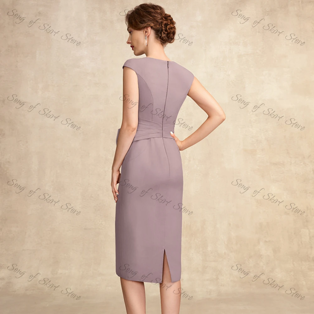 O-Ausschnitt A-Linie Mutter der Braut Kleider mit Spitze Jacke Falte Perlen Tee-Länge formale Hochzeit Gast Kleid فساتين السه