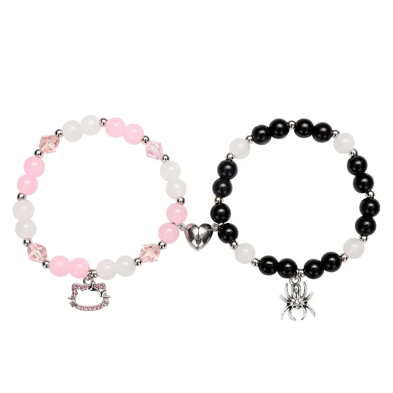 Bracciale con perline con ciondolo a forma di gatto ragno da 2 pezzi per il migliore amico Set di braccialetti a forma di cuore con occhio di gatto multicolore Rosso Blu Perline Spacer palla di fuoco