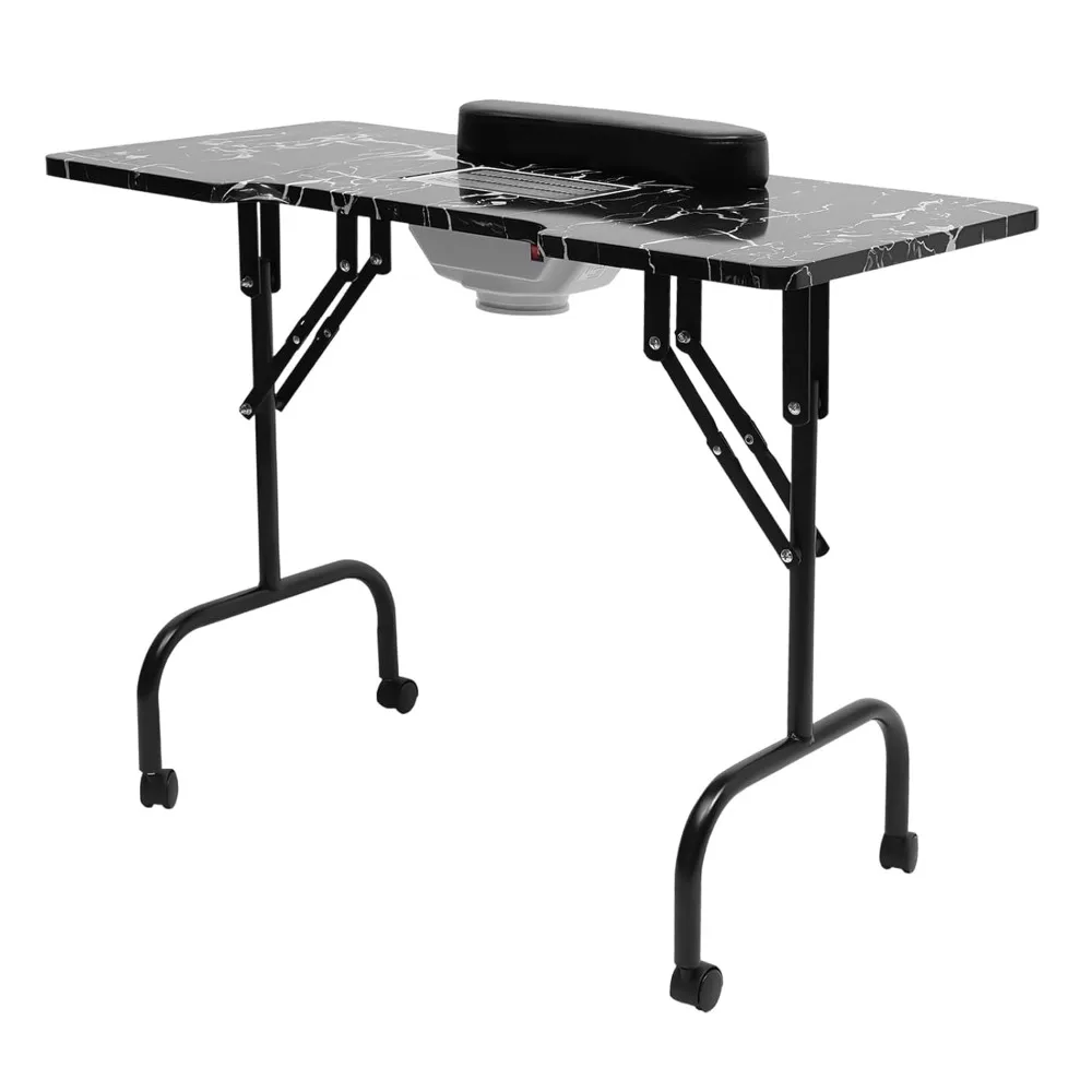 Mesa de manicure dobrável com sucção Mesa de manicure portátil portátil com 360 °   Mesa de manicure para estúdio de unhas com rodas