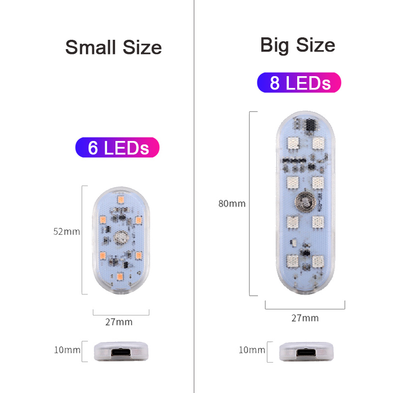 1pcs Mini USB Type C Charging LED Night Light 6/8 SMD Touch Sensor Car Atmosphere Lamp Closet Drawer Kitchen Sensing Wall Light