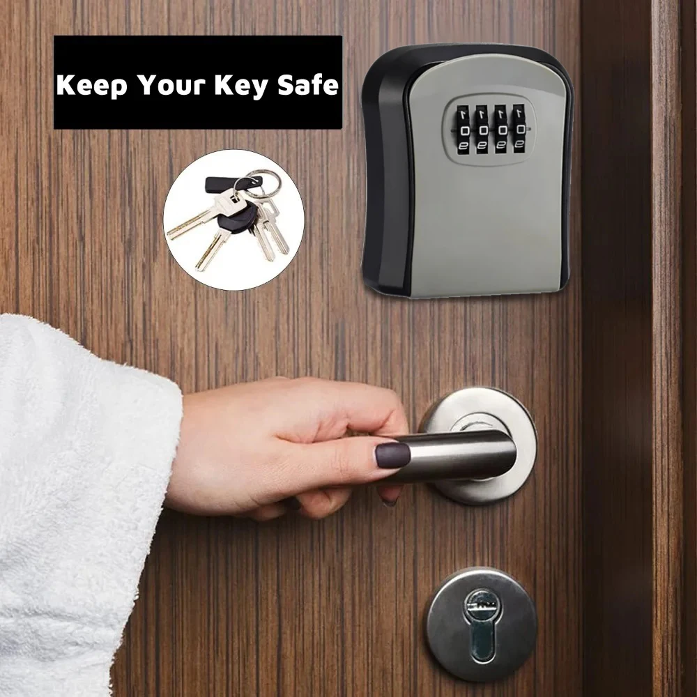 Wandmontage Key Lock Box 4-cijferig wachtwoordcode veiligheidsslot Geen sleutel voor thuiskantoor Sleutelkluis Geheime opbergdoos Organizer