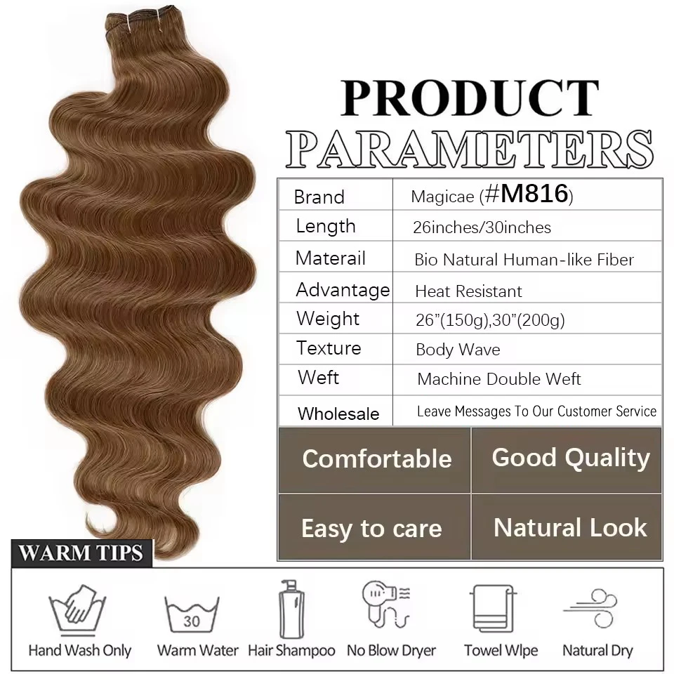 Magicae 200 g/stk Chocoladebruin M816 Blond 27/613 Grijs M888 Hoge Temperatuur Synthetisch Haarverlenging 30Inch Body Wave Bundels