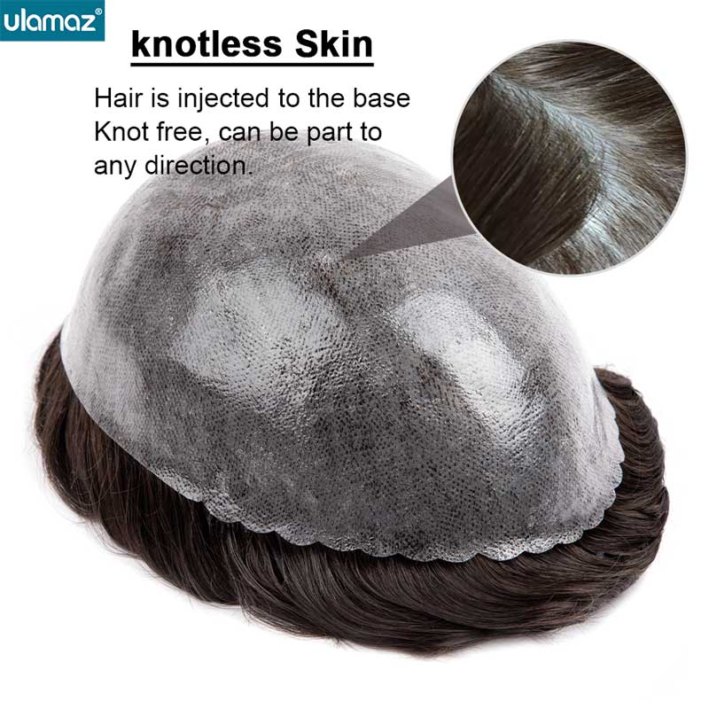 Männer Kapillare Prothese Nicht Nachweisbare Haut PU Toupet Perücke Mann Haar Patch Microskin Haar System Für Männer Injizierte Perücken Echthaar