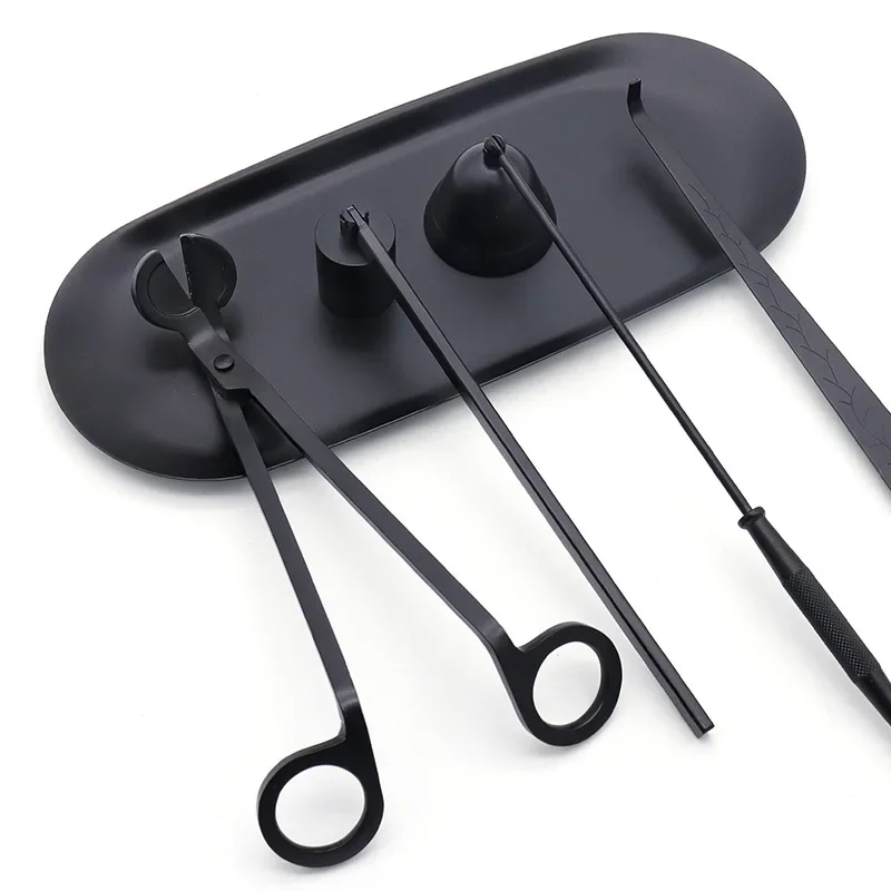 เครื่องดับเพลิงเทียนสีดำ5รูปแบบถาดเทียนที่มีกลิ่นหอมกรรไกรอุปกรณ์เสริมตะขอเครื่องมือดับเพลิงเทียนที่ตัดไส้เทียน