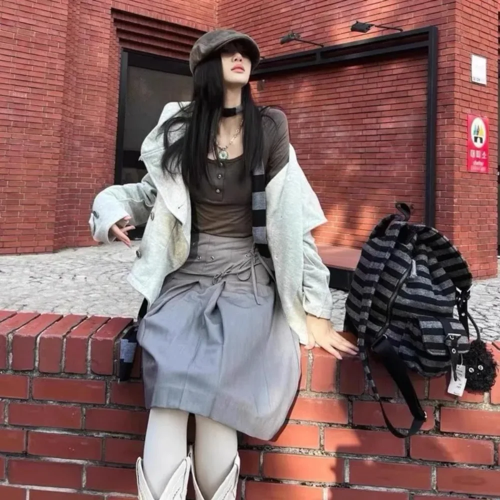 Mochilas de estilo coreano de alta calidad, diseño con cordón, mochilas informales de gran capacidad, bolsas de mano suaves y planas a rayas