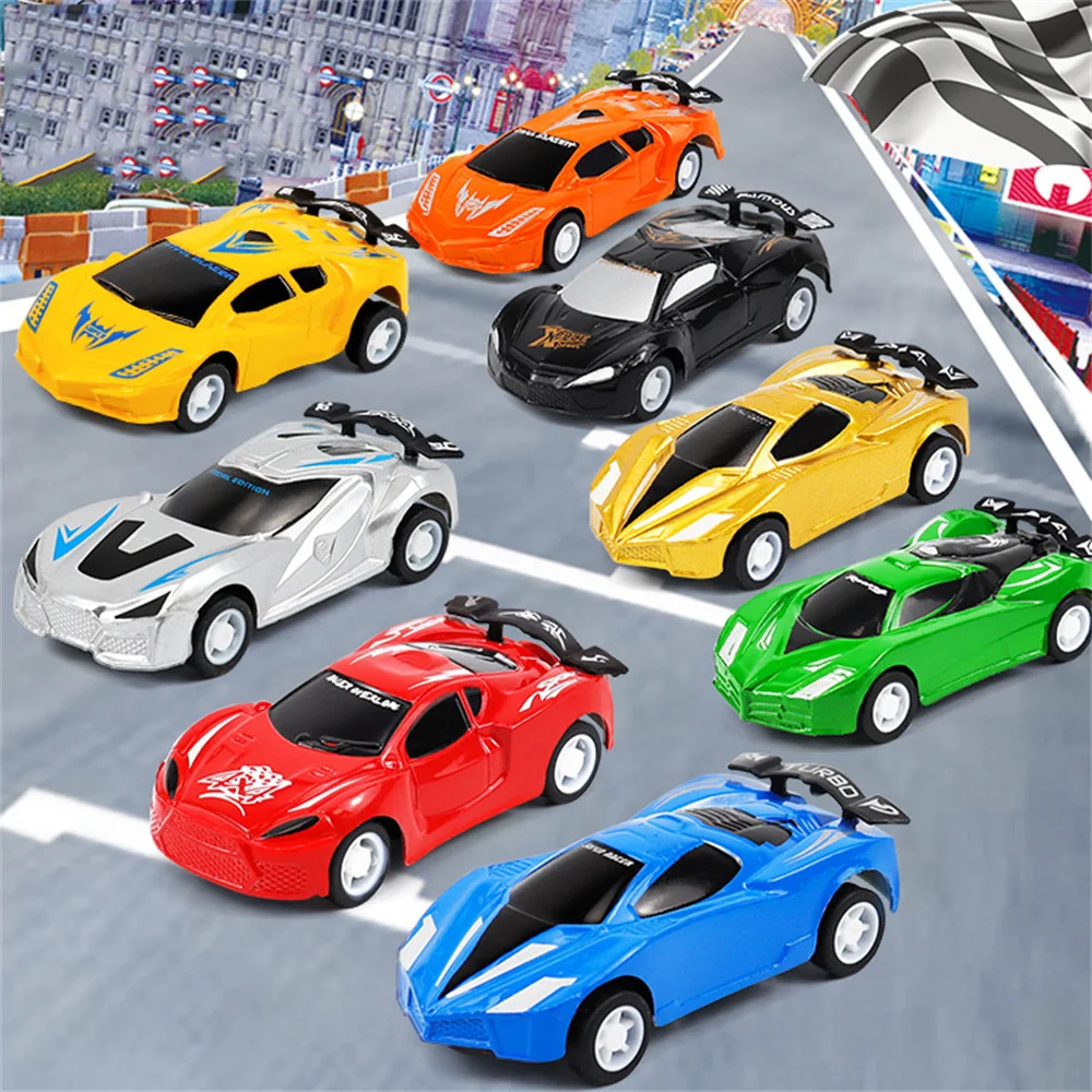 8 ピース/ロット子供ミニプルバック車のおもちゃ赤ちゃん漫画レーシングバス車モデル教育シミュレーション車両のおもちゃ男の子のギフト