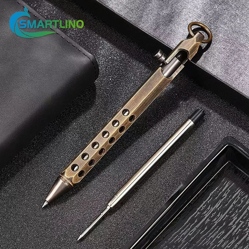 Retro ทองเหลืองยุทธวิธีปากกา Bolt Action ลายเซ็นปากกาลูกลื่นสําหรับธุรกิจคริสต์มาสวันเกิดโรงเรียนนักเรียนสํานักงานเครื่องเขียน