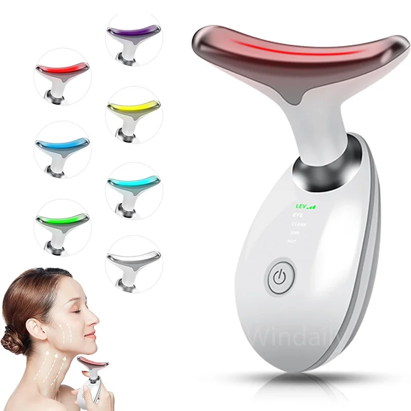 Lift facial 7 cores pescoço beleza dispositivo de pescoço massageador fino levantamento facial aperto rosto removedor de rugas cuidados faciais máquina de beleza
