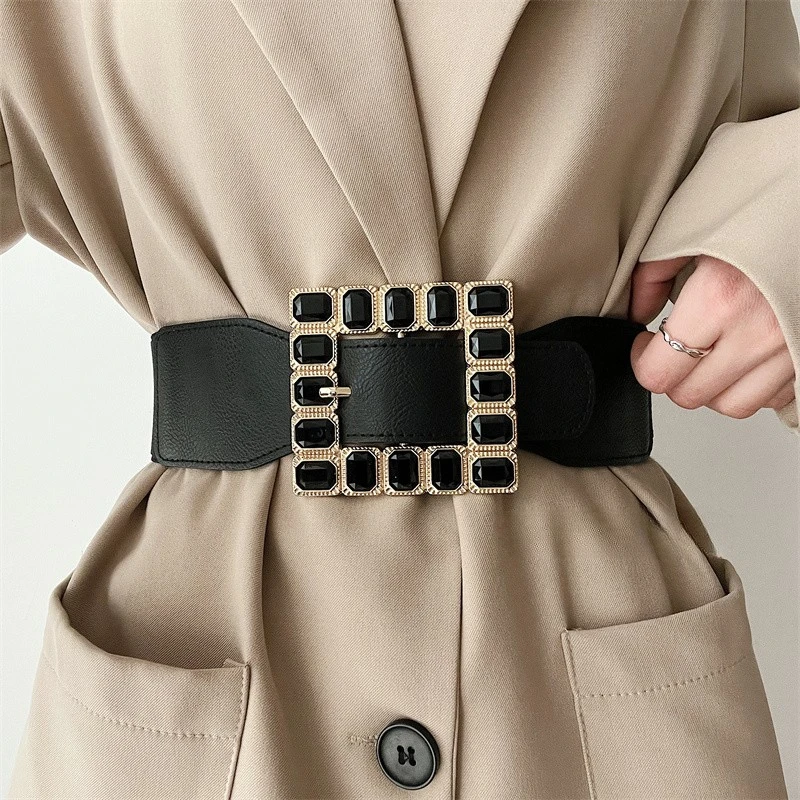 European and American style waist belt women's wide version fashionable versatile waist cover decoration elastic waistband black