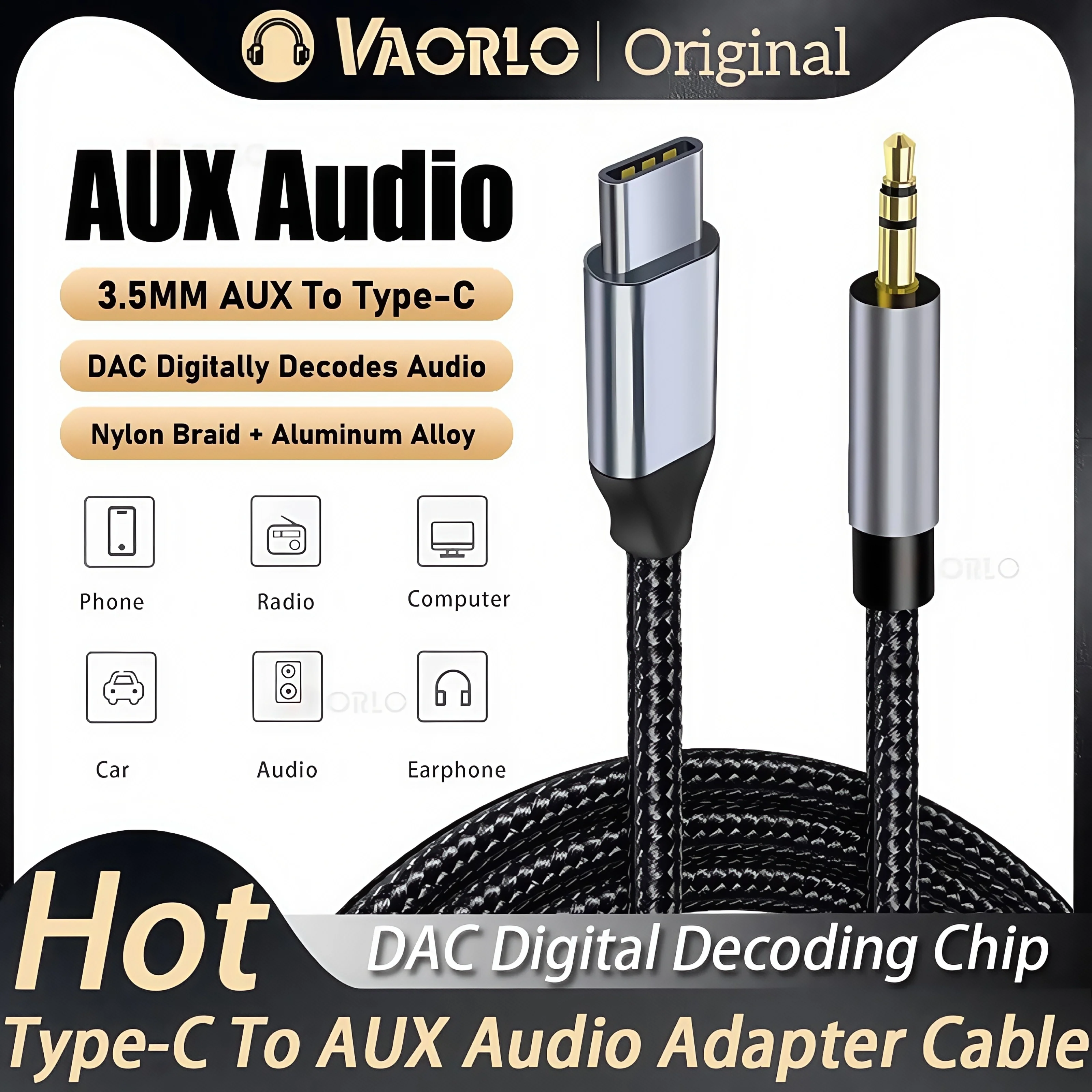 Cable de audio USB-C a 3,5 mm de 1 m/1,5 m/2 m - Adaptador DAC HiFi para auriculares, estéreo para automóvil, iPhone 15, Samsung, Xiaomi