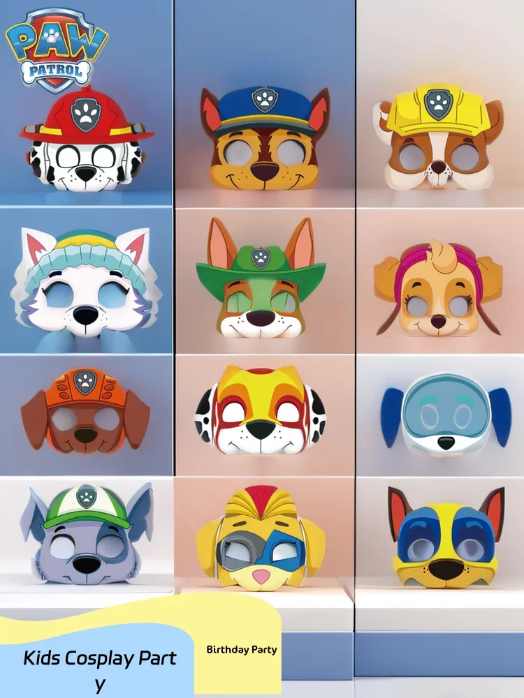 12Pcs Paw Patrol Face Mask Puppy Patrol Theme Marshall Chase Skye Figure Masks Cosplay Party Kids Birthday Decoration Supplies