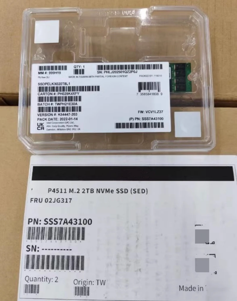 สําหรับ Intel 1tb 2tbOriginal DC P4511 2T 1T M.2 22110 Enterprise SSD Nvme PCL-E3.1X4 Solid State Drive