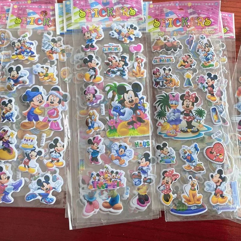 6/12PCS Mickey Mouse Minnie ของเล่นสติกเกอร์ 3D เด็กอะนิเมะการ์ตูน Bubble Paste Thicken สติกเกอร์รางวัลของเล่นเด็กของขวัญ