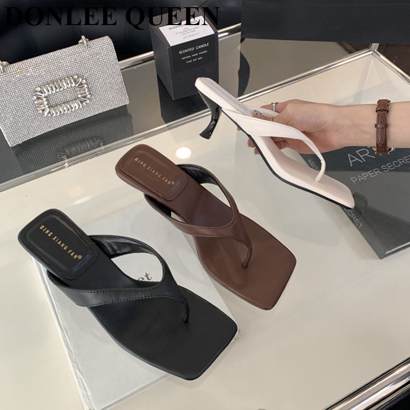 Модные брендовые тапочки на высоком каблуке, женские шлепанцы без шнуровки, сандалии с узкой лентой, повседневные женские тапочки, большой размер 40, Sandalias Mujer