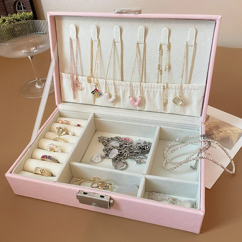 Einfache abschließbare Schmuck verpackung für Frauen High-End-Ohrringe staub dichte Aufbewahrung boxen große Kapazität Reise tragbare Vitrine