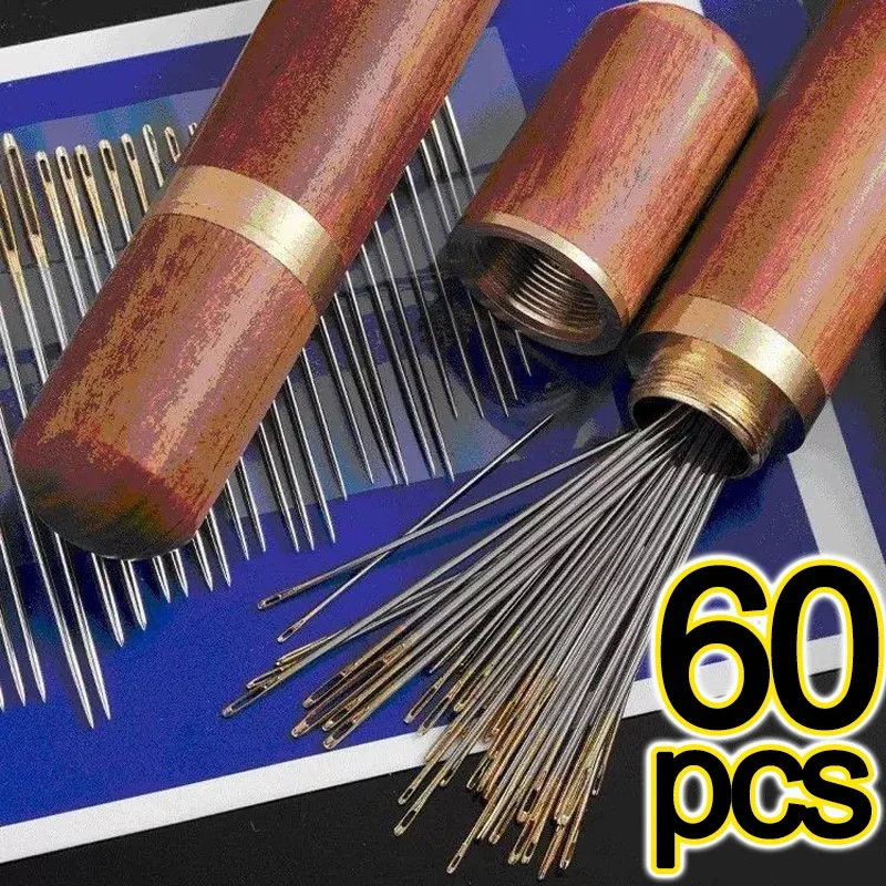 12/60Pcs ด้านข้างตาบอดเย็บเข็มสแตนเลสผู้สูงอายุ Self Threading เข็มในครัวเรือน DIY Beading Threading เข็ม