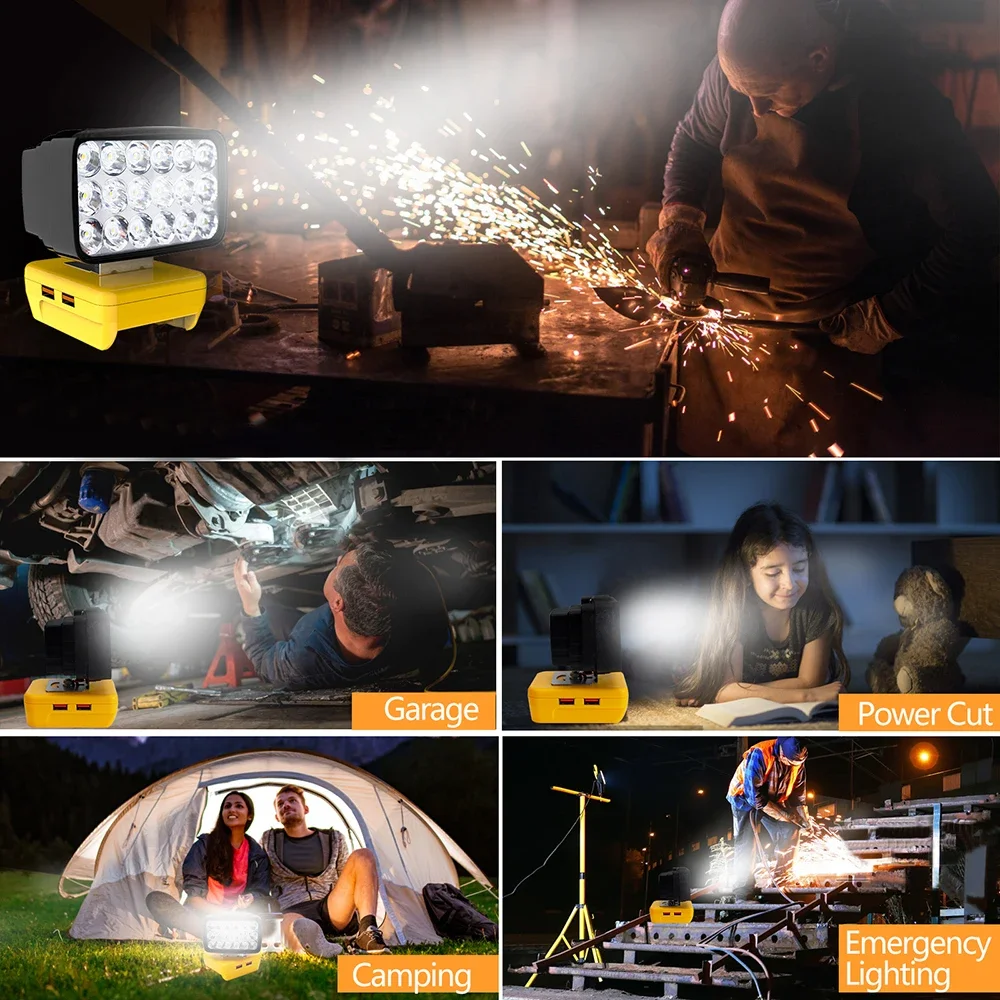 18 LED Car Work Lights Portable Lanterns Flashlights Electric Torch Spotlights Lamp For Dewalt 18V 20V 60V Li-ion Battery DCB200
