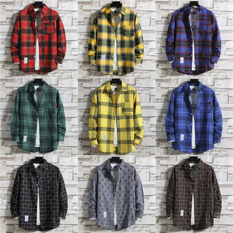 Men Clothing 2025 Fashion Spring Summer Autumn Casual Plaid Long Sleeve Shirt Retro Youth Casual All-match Top Men Shirt Coat