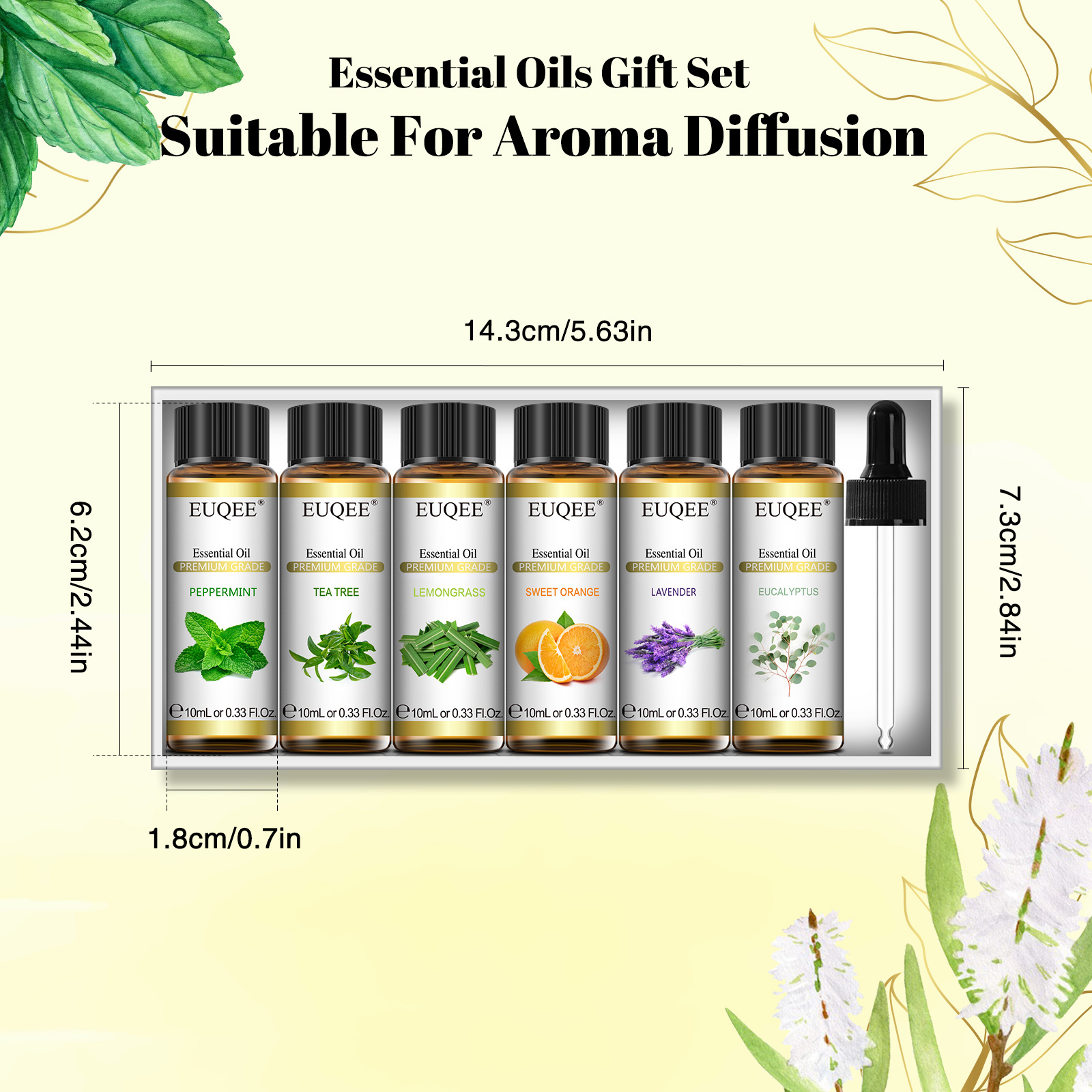 EUQEE Essential Oils Set 6 Bottles 10ml Pure Natural Aromatherapy Oils for Humidifier Diffusers Making Candle Soap Air Freshener