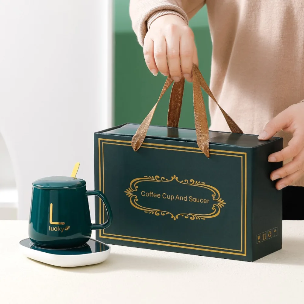 Caneca conjunto de presente de natal simplicidade prático termostato copo multi cenário aplicar canecas de cerâmica quentes com colher e sacos organizadores