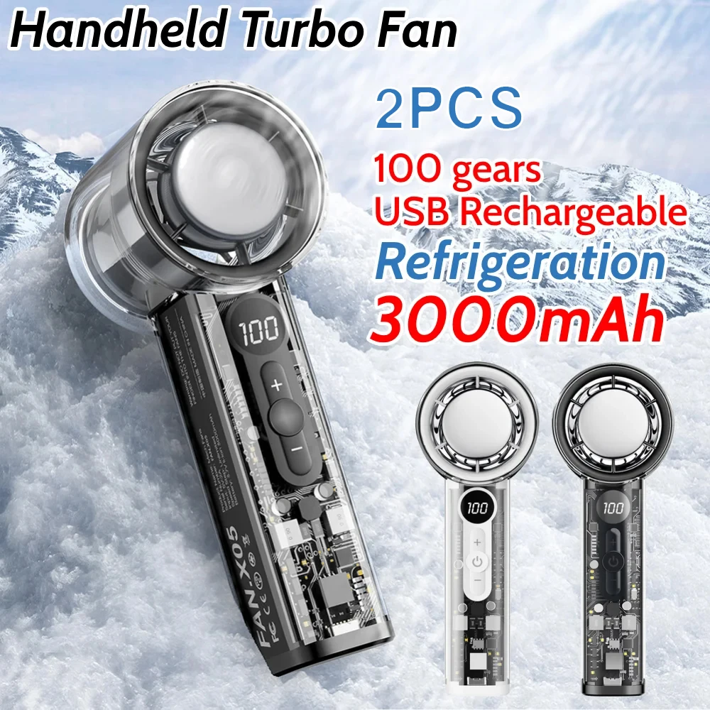 Ventilador portátil de mano de 3000 mAh: enfriamiento turbo de 100 velocidades, mini ventilador personal recargable por USB para viajes, camping y uso en exteriores