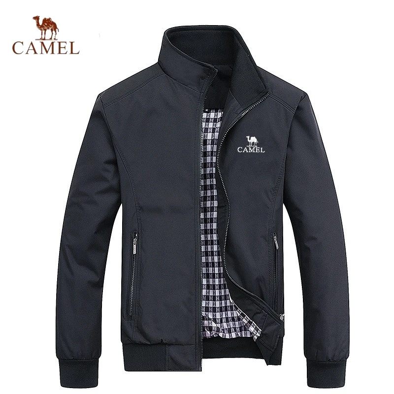 Camelo bordado primavera e outono casual cor sólida moda fino ajuste bomba jaqueta jaqueta de beisebol jaqueta masculina M-6XL