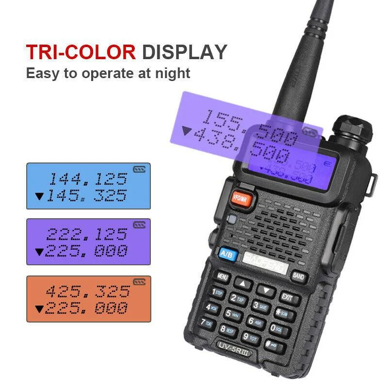 BAOFENG UV-5R III 1800mAh Tri-Band VHF/UHF Walkie Talkie portatile CB Stazione radio bidirezionale impermeabile Ricetrasmettitore HF Due antenne