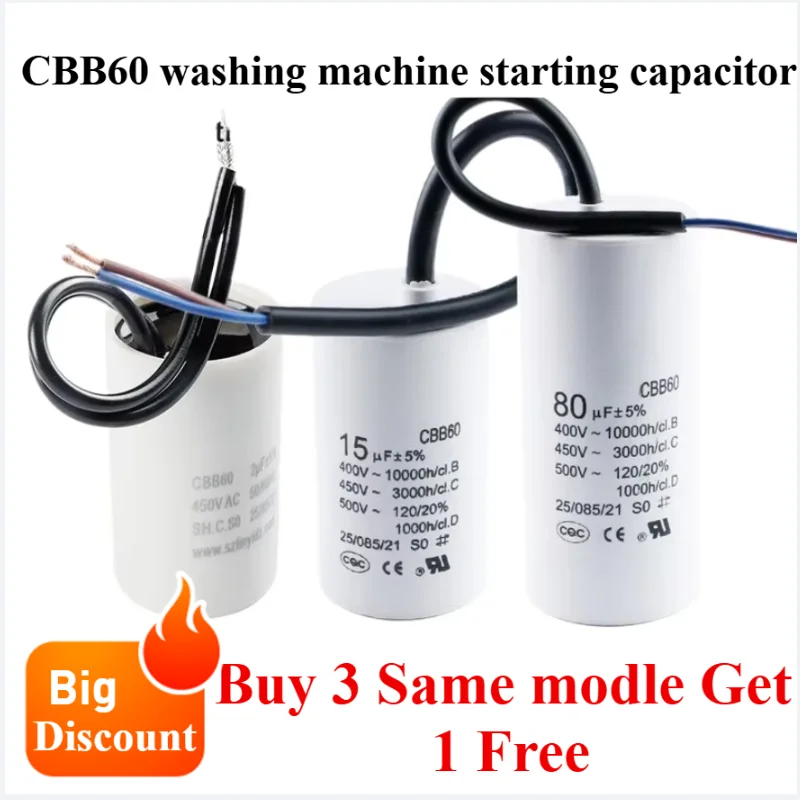 CBB60 Washing Water Pump Capacitor 450V3UF 4UF 5UF 6UF 8UF 10UF 12UF 14UF 15UF 16UF 20UF 25UF 30UF 35UF 40UF 45UF 50UF 60UF 80UF
